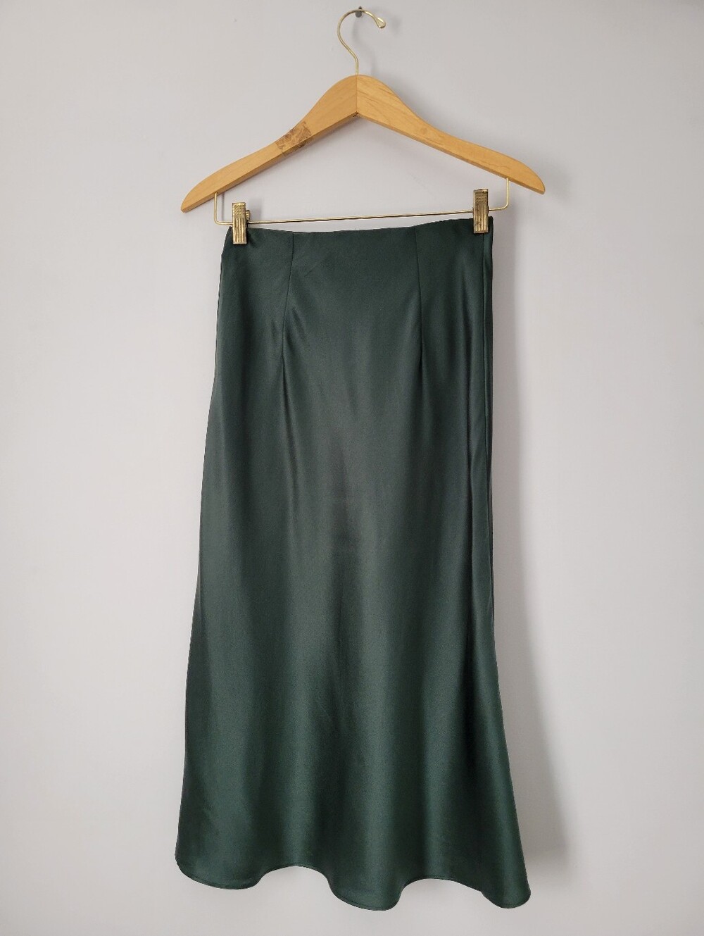 Quince Washable Silk Mid Calf Pull On Skirt Forest Green Sz XS - Picture 2 of 10